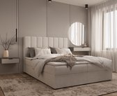 Gestoffeerd Continentaal Bed, Bonell-matras en Topper, Tweepersoonsbed met Gestoffeerd Hoofdeinde en Bedbox, Boxspring BED 01 - 180x200 Trinity 32 - Zilver