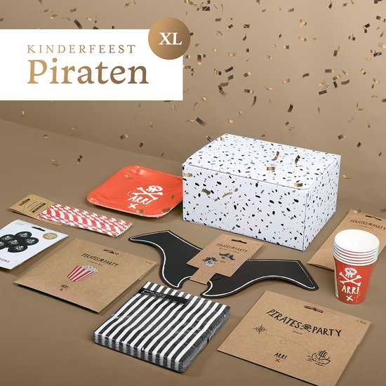 Balune Kinderfeest Pakket Piraten XL (62 delig) - Verjaardag Decoratie Versiering Feestje Slingers Bordjes Bekers Servetten
