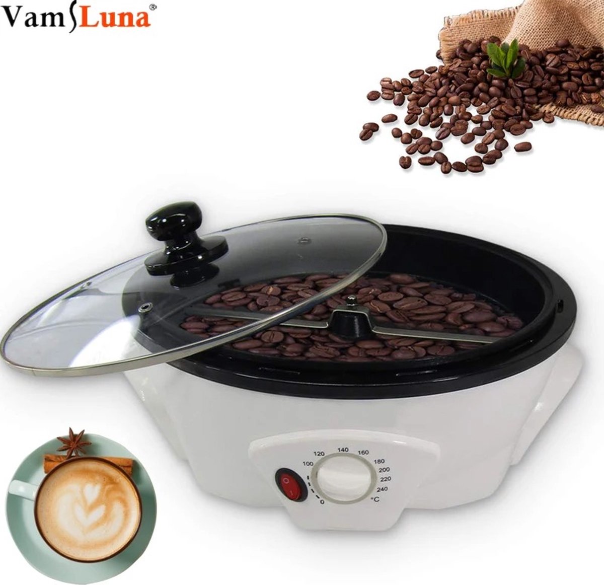 Koffiebrander 1200 W Graanvoedselbrandmachine, 0-240 ℃ Temperatuur Instelbaar En 0-60 Min Instelbaar, Koffiebakmachine Voor Koffie, Rauwe Bonen, Pinda's, Granen, Kruiden Bakken