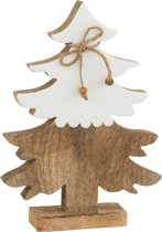 J-Line decoratie Kerstboom - hout - wit/naturel - medium - 2 stuks