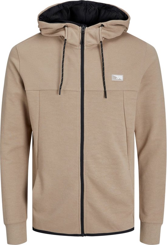 JACK & JONES Air sweat zip hood regular fit - heren sweatvest katoenmengsel met capuchon - beige melange - Maat: L