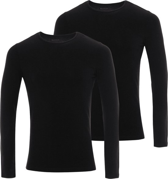 BOXR Underwear - Bamboe Longsleeve T-Shirt Heren - Ronde hals - Zwart - XL - Zijdezacht - Thermo Control - Lange Mouwen Ondershirt Heren - 2-Pack