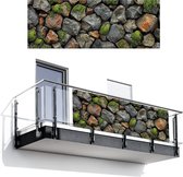 Balkonscherm 300x110 cm - Balkonposter Steenlook - Mos - Grijs - Groen - Balkon scherm decoratie - Balkonschermen - Balkondoek zonnescherm