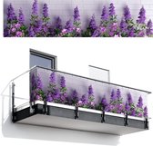 Balkonscherm 500x130 cm - Balkonposter Bloemen - Planten - Paars - Groen - Wit - Balkon scherm decoratie - Balkonschermen - Balkondoek zonnescherm