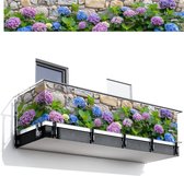 Balkonscherm 500x85 cm - Balkonposter Hortensia - Bloemen - Bladeren - Stenen - Balkon scherm decoratie - Balkonschermen - Balkondoek zonnescherm