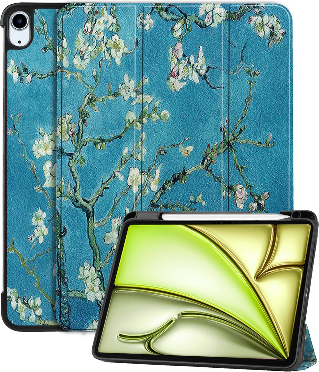 Hoes - Geschikt voor Apple iPad Air (2024/2025/2026) - 13 inch - Dun & Stevig - Trifold Bookcase - Hard Cover Case - Met Uitsparing Geschikt voor Apple Pencil - Hardcover Book - Tablet Hoesje - Bloesem