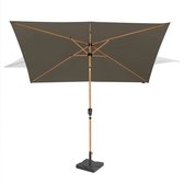 VONROC Premium Stokparasol Rapallo 200x300cm - Incl. parasolvoet & beschermhoes – Rechthoekige parasol - Kantelbaar – UV werend doek – Houtlook – Taupe