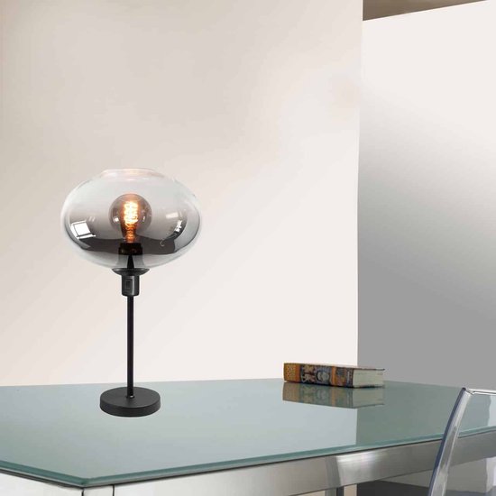 Tafellamp | 26 cm | Bellini | E27 | smoke zwart | glas metaal | modern sfeervol