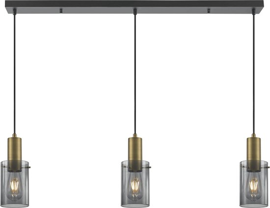 KARWEI hanglamp Nordin 3-lichts messing rookglas