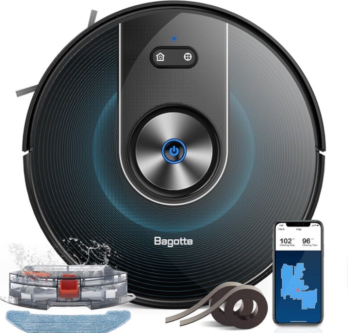Bagotte BG 800 Max Robotstofzuiger Stofzuiger met dweilfunctie Zelfreinigend Met magnetische strip Zuigkracht 3000Pa Compatibel met Wi-Fi & Alexa Ideaal voor Tapijten Huisdierenhaar