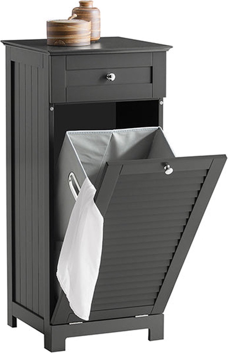 Goedkoopste Waskast met Waszak - Wasverzamelaar - Wasmand - Flexibele opslag - Accessoirelade - Inclusief gekleurde handgrepen - Donkergrijs - 40 cm x 90 cm x 38 cm