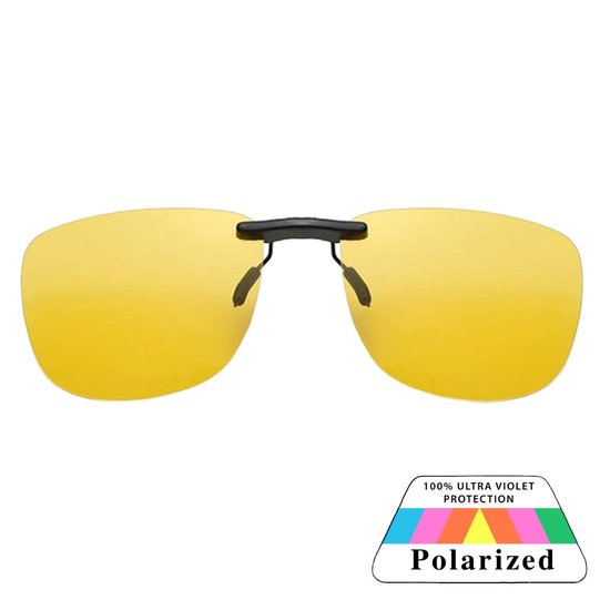 Foto: Fako sunglasses clip on voorzet zonnebril overzet clip on polariserend polarized large 130x43mm night vision geel