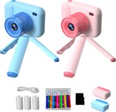 HeppieBabie Kindercamera - Blauw - Incl Printer & 32GB - Digitale Kinder Fototoestel - Vlog en Selfie SpeelgoedCamera