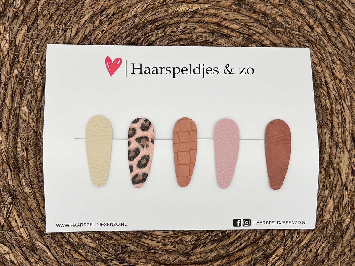 Haarspeldjes 'Lott' setje 3 - speldje met imitatieleer - 5 cm speldjes