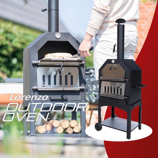 RedFire - Lorenzo Outdoor Oven - Zwart - Staal - Stevig staal - Industrieel - Terrasverwarming - Sfeerhaard - Oven - inclusief: Pizza Plaat - Oven 50 x 37 cm van RedFire — afbeelding 4