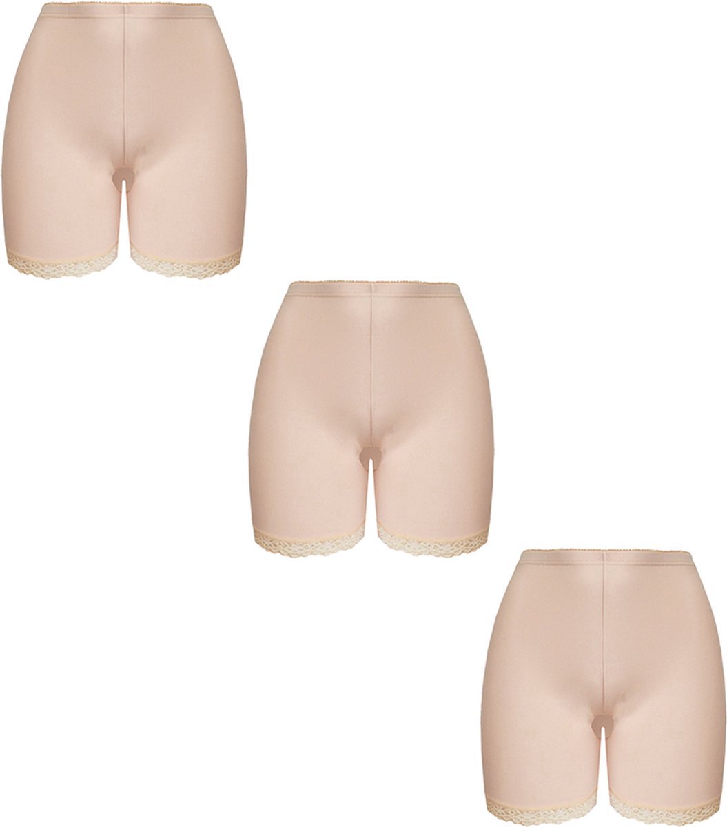 Dames boxershorts - fietsbroekje 3 pack lange pijp met kant XXL Beige