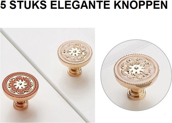 5 Stuks Vintage Meubelknop - Wit Goud - 3*2.5 cm - Meubel Handgreep - Knop voor Kledingkast, Deur, Lade, Keukenkast