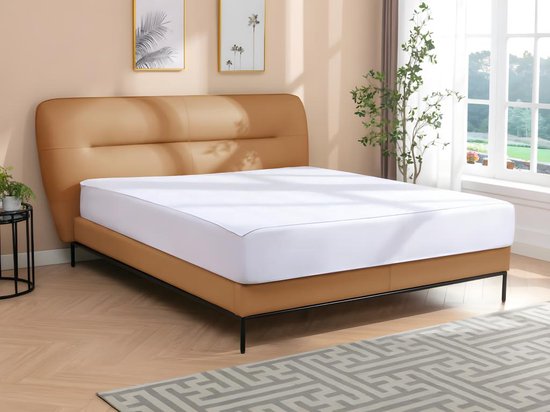 Bed 160 x 200 cm - Leer - Camelkleurig - JODALA L 214 cm x H 112 cm x D 235 cm
