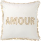 J-Line coussin Amour - textiel - wit/goud - woonaccessoires