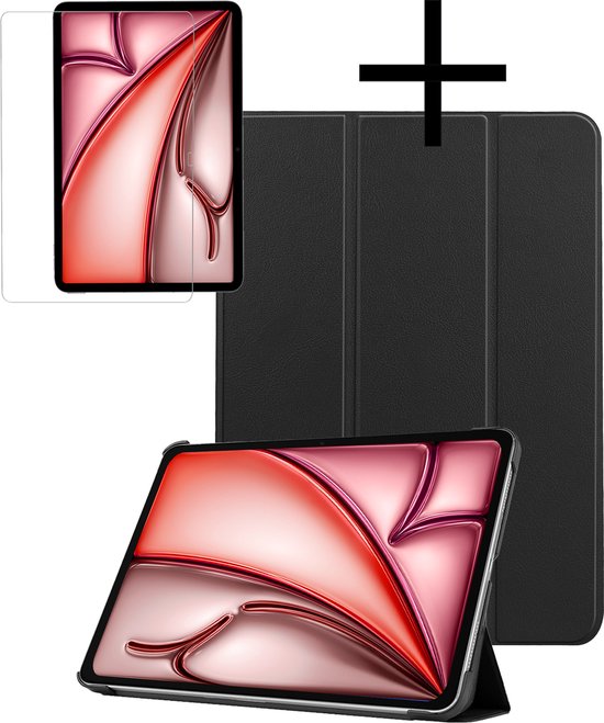 Étui adapté pour iPad Air 2024 (13 pouces) Étui à couverture rigide avec protecteur d'écran - Zwart