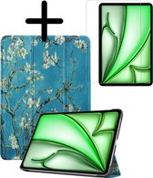 Hoesje Geschikt voor iPad Air 2024 (11 inch) Hoes Case Tablet Hoesje Tri-fold Met Screenprotector - Hoes Geschikt voor iPad Air 6 (11 inch) Hoesje Hard Cover Bookcase Hoes - Bloesem