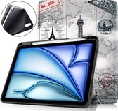 Hoozey - Tablet hoes geschikt voor Apple iPad Air (2024) - Tri-fold Case met Auto/Wake Functie - Met Pencilhouder - 11 inch - Eiffeltoren