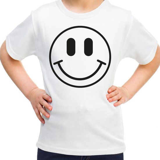 Bellatio Decorations Verkleed shirt meisjes - smiley - wit - carnaval - feestkleding voor kinderen 158/164