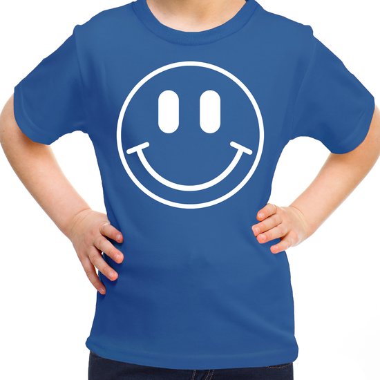Bellatio Decorations Verkleed shirt meisjes - smiley - blauw - carnaval - feestkleding voor kinderen 122/128