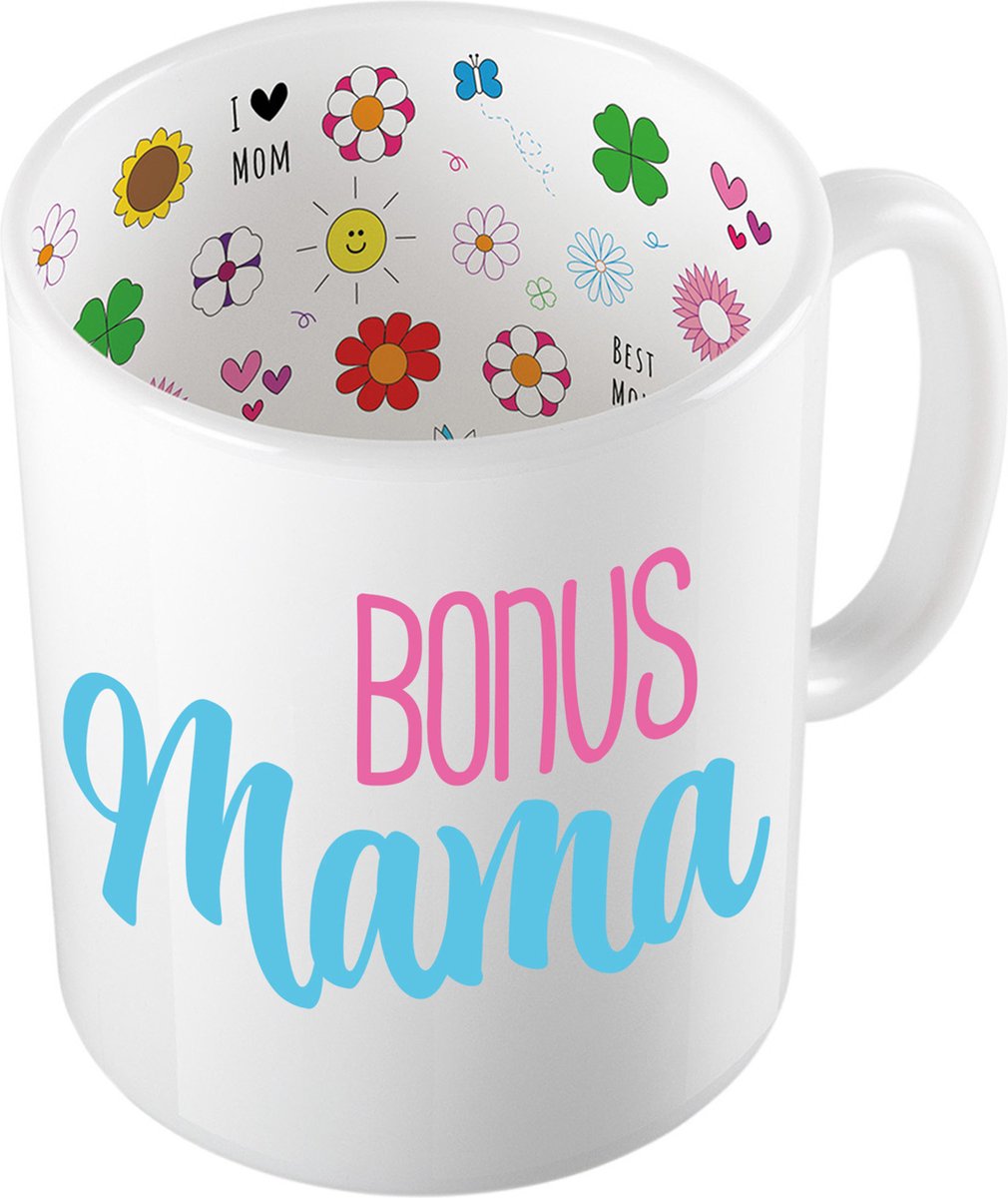 Bellatio Decorations Cadeau koffie/thee mok voor mama - blauw - bonus mama - Moederdag