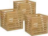 5Five Fruitkisten opslagbox - 3x - open structuur - lichtbruin - hout - L31 x B31 x H31 cm - Decoratie huis en tuin - Kisten/kistjes