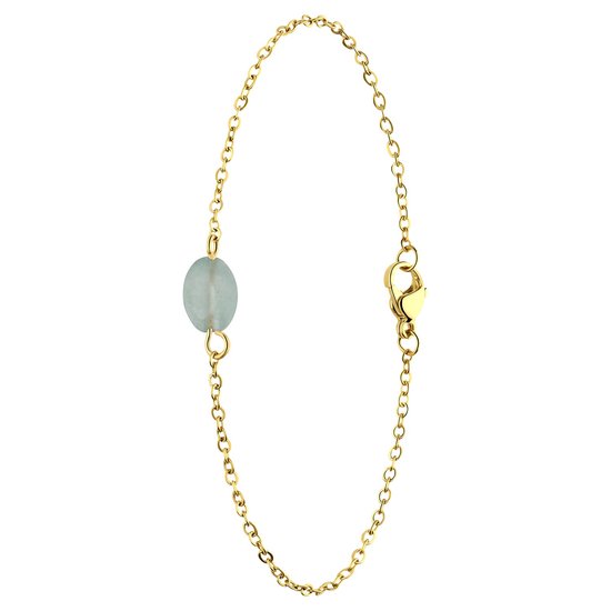 Lucardi - Bracelet femme en acier plaqué or avec aventurine verte - Bracelet - Acier - Doré - 20 cm