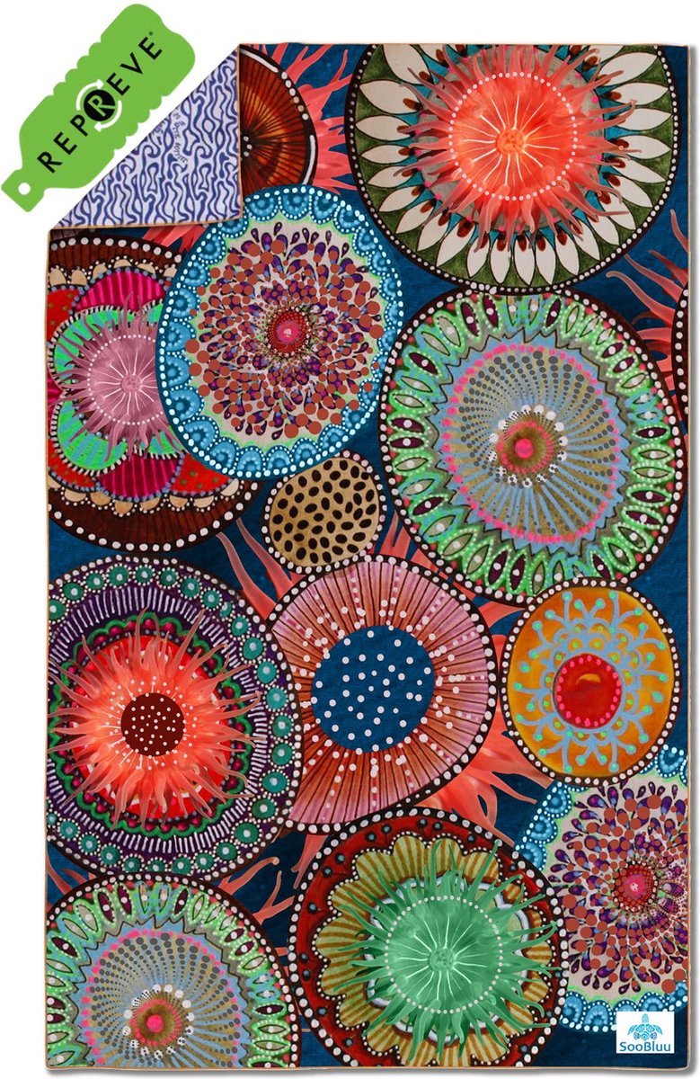 SooBluu - Compacte handdoek reishanddoek strandlaken voor dames - Duurzaam gemaakt van gerecycled plastic rPET tot Microvezel Strandhanddoek - ANEMON - dun lichtgewicht en sneldrogend - 100x160
