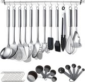 keuken set Kitchenware Set 38 Pieces, Stainless Steel Cookware Set, Kitchen Gadgets, With Holder and Hooks to Hang Kitchenware, Dishwasher Safe
