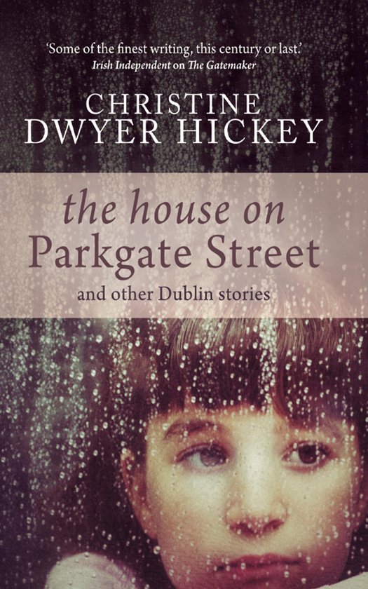 Boekcover 'The House on Parkgate Street' met titel, auteur Christine Dwyer Hickey, en afbeelding van een kind door een regenachtig raam.