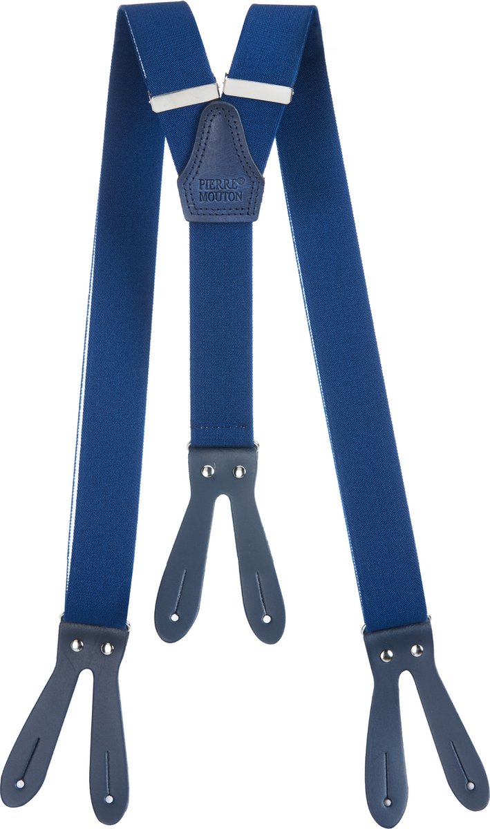 Pierre Mouton - Bretel - Volwassenen - Sterk Met Leertjes - Blauw - 120cm - 35mm - M - L