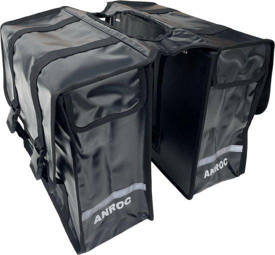 Foto: Anroc dubbele fietstas 46l zwart tarpaulin pvc waterdicht en reflecterend