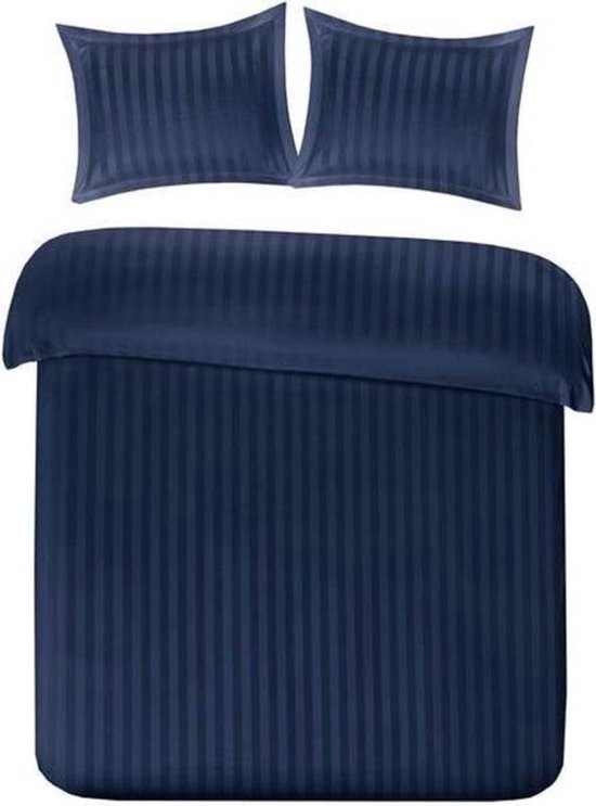 Zachte Katoen/Satijn Eenpersoons Dekbedovertrek Stripes Navy | 140x200/220 | Luxe En Comfortabel | Hoogwaardige Kwaliteit