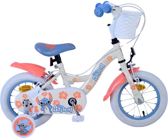 Disney Stitch Vélo Filles Fille 12 pouces Deux freins à main Crème Corail Blauw