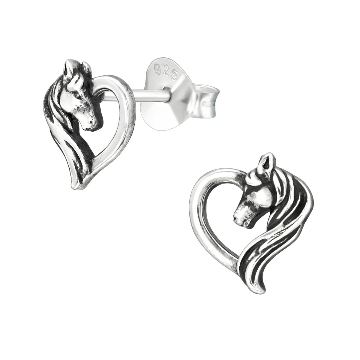 Zilveren paard hart kinderoorknopjes | paard kinderoorbellen | horse heart oorbellen Meisje Zilver | Zilverana | Sterling 925 Silver