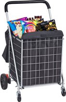 Boodschappentrolley - boodschappenwagen - boodschappenkar - winkelwagen - met 4 wielen - uitneembare tas - opvouwbaar - zwart