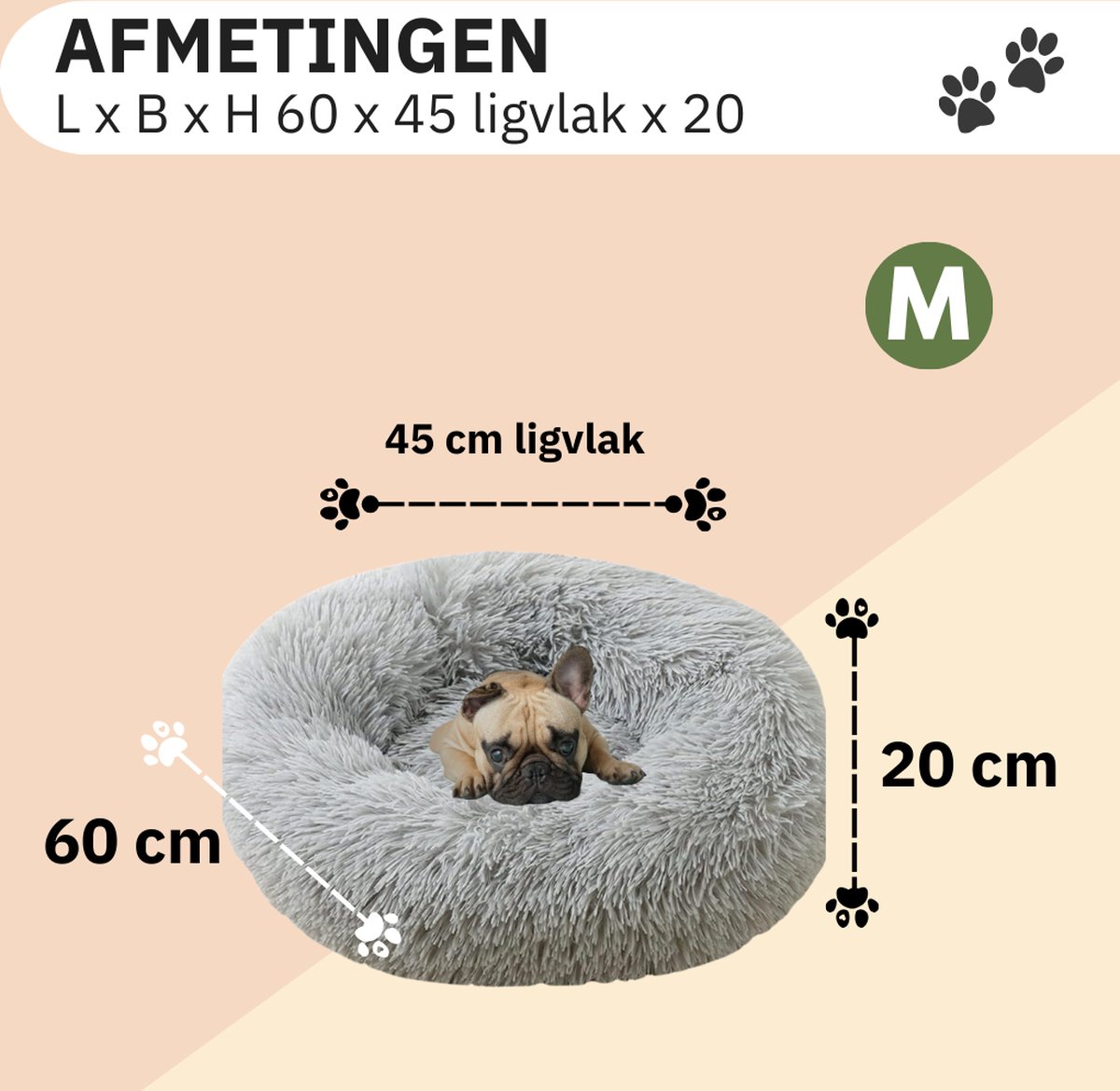 Donut Hondenmand - Kattenmand - Maat M - 60cm (ligvlak van 45cm) - Lichtgrijs - Fluffy en Wasbaar thumbnail 4