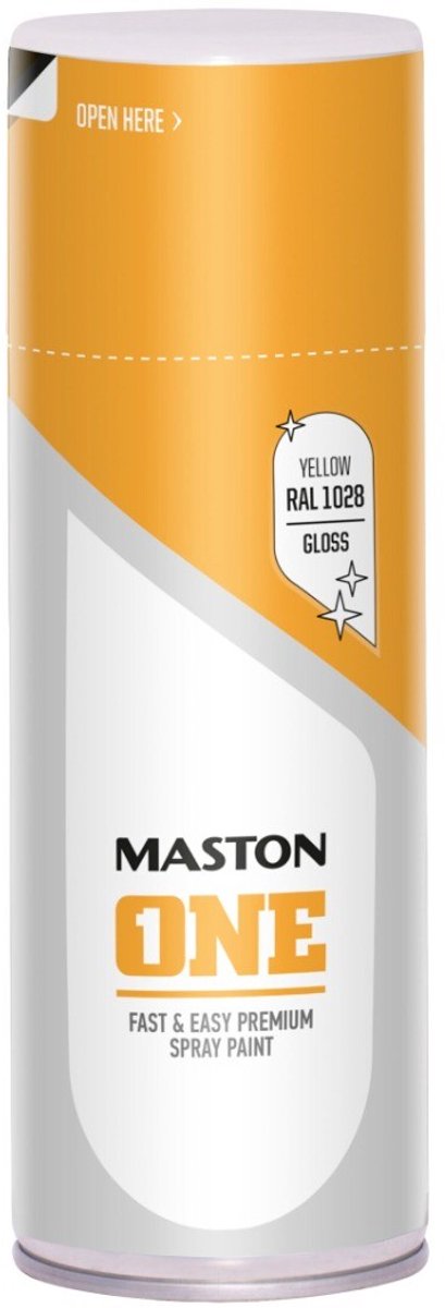 Maston ONE - spuitverf - hoogglans - meloengeel (RAL 1028) - 400 ml - spuitbus verf