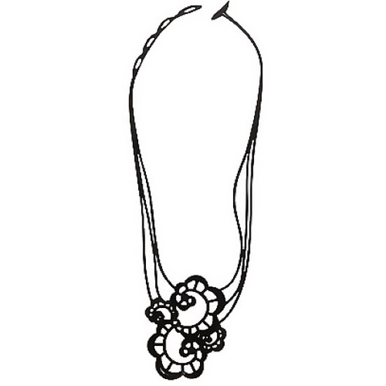 Batucada – Japanese flower - Collier van Plantaardige Oorsprong en Hypoallergeen - Vrouwen Ketting met Japanse bloem – Antiallergisch halsketting - Zwart - lengte 40/47 cm – effect Tattoo - ziet er uit als Rubber