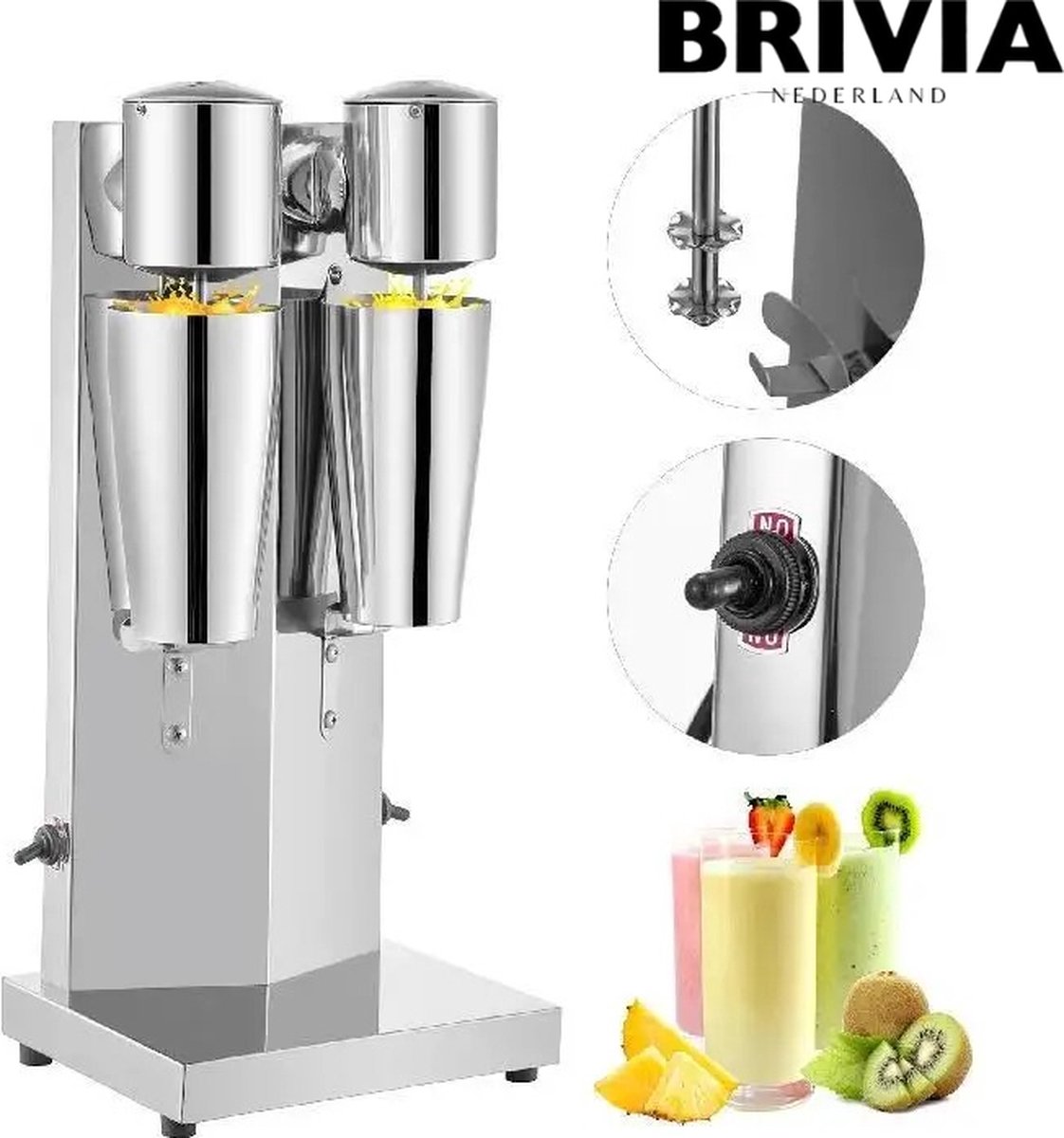 Brivia Milkshake Maker - Milkshake Machine - Smoothie Maker - Cocktail Maker - RVS - 2x Gratis 800ml Roestvrije bekers - 180W
