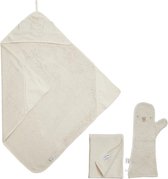 Nifty - Baby Shower Glove met 2-in-1 Badcape en 2 Hydrofiele doeken - Baby Washandje - Lange washand - Badcape 100x100 - Washandje Baby - Biologisch Katoen – Vanille