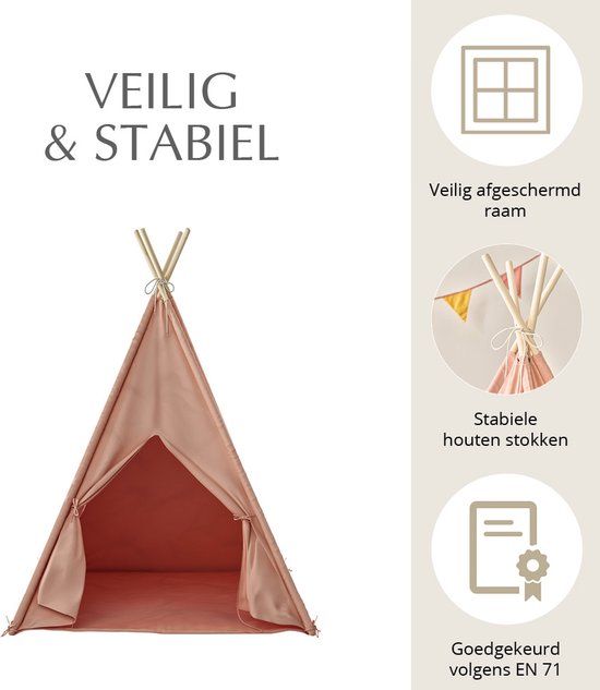 Speeltent Roze - Wigwam met dunne Vloerbodem - Tipi voor Kinderen 100 % Katoen - Creëer een Magische Speelplek van Kinderplay — afbeelding 2
