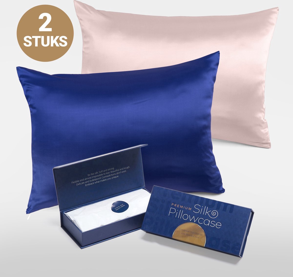 Slowwave Premium Silk Pillowcase - Extra voordelig colorpack: Cloud Burst en Pink Swan (lichtroze) - Ervaar het beste zijden kussensloop - 100% Mulberry zijde - 22 momme - Hoogste kwaliteit (grade 6A) - 60x70cm