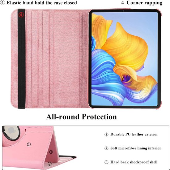 Book Cover Convient pour : Apple iPad Pro 2020 / 2021 / 2022 Cover (12,9 pouces) Étui rotatif - Étui Multi -supports - Rose clair