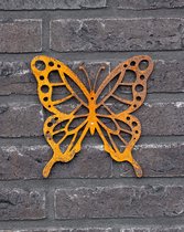 Cortenstaal vlinder - vlinder van metaal - cortenstaal - 18 cm hoog 18 cm breed - 3mm dik - Muur of schutting