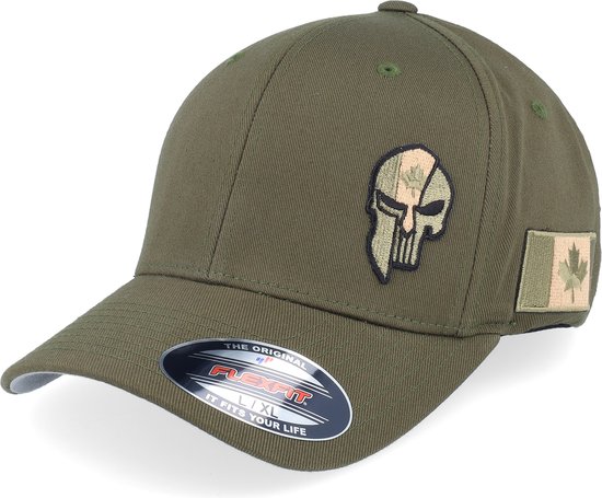 Hatstore- Canada Army Skull Olive Wooly Combed Flexfit - Army Head Cap